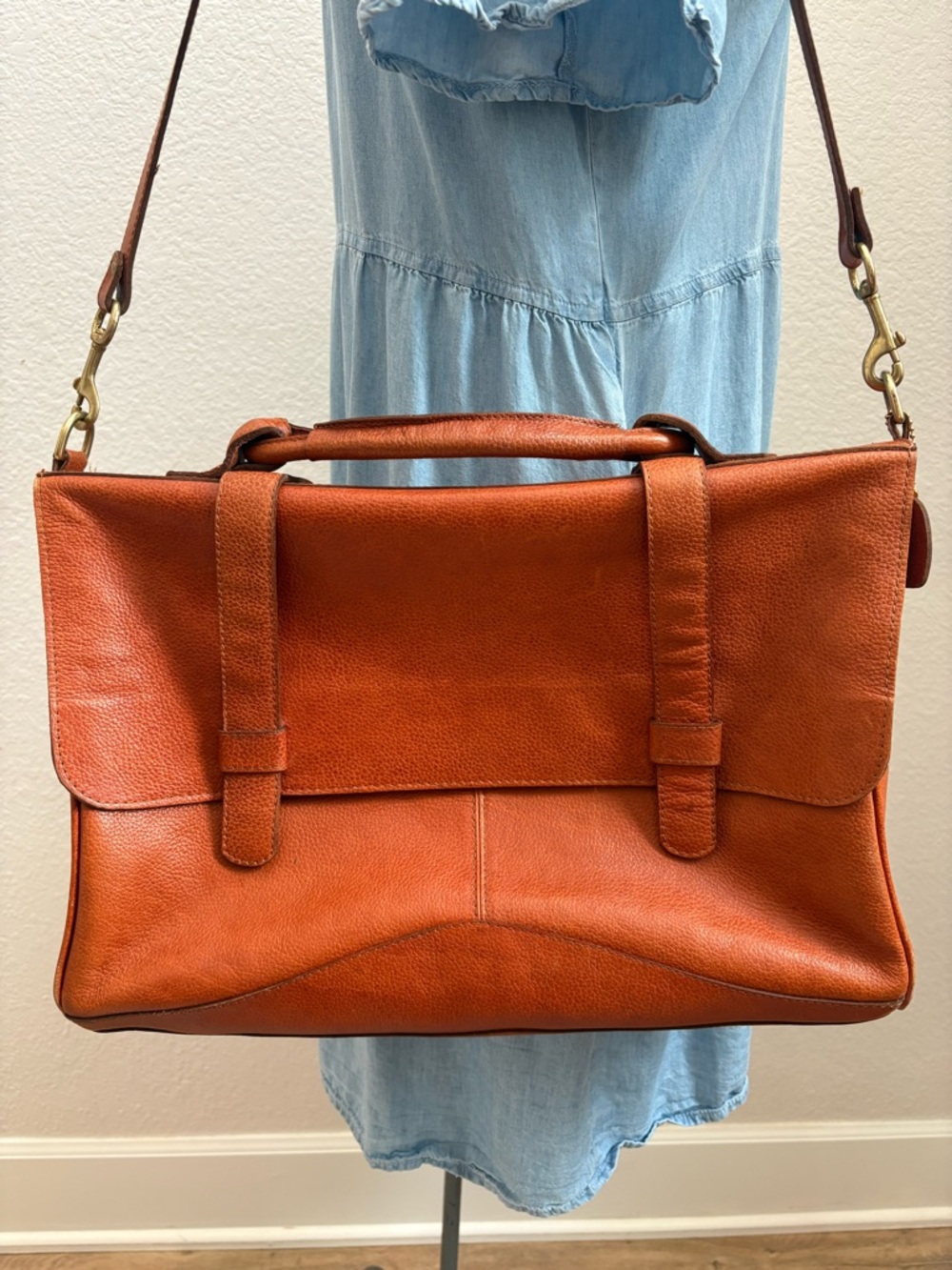 JP Ourse & Cie Vintage Chestnut Leather Laptop Bag Messenger Style Briefcase